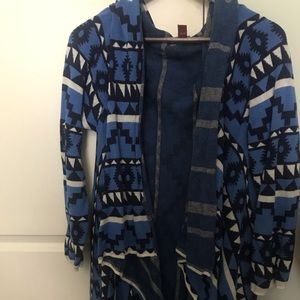 Blue “Native” Print Open Cardigan